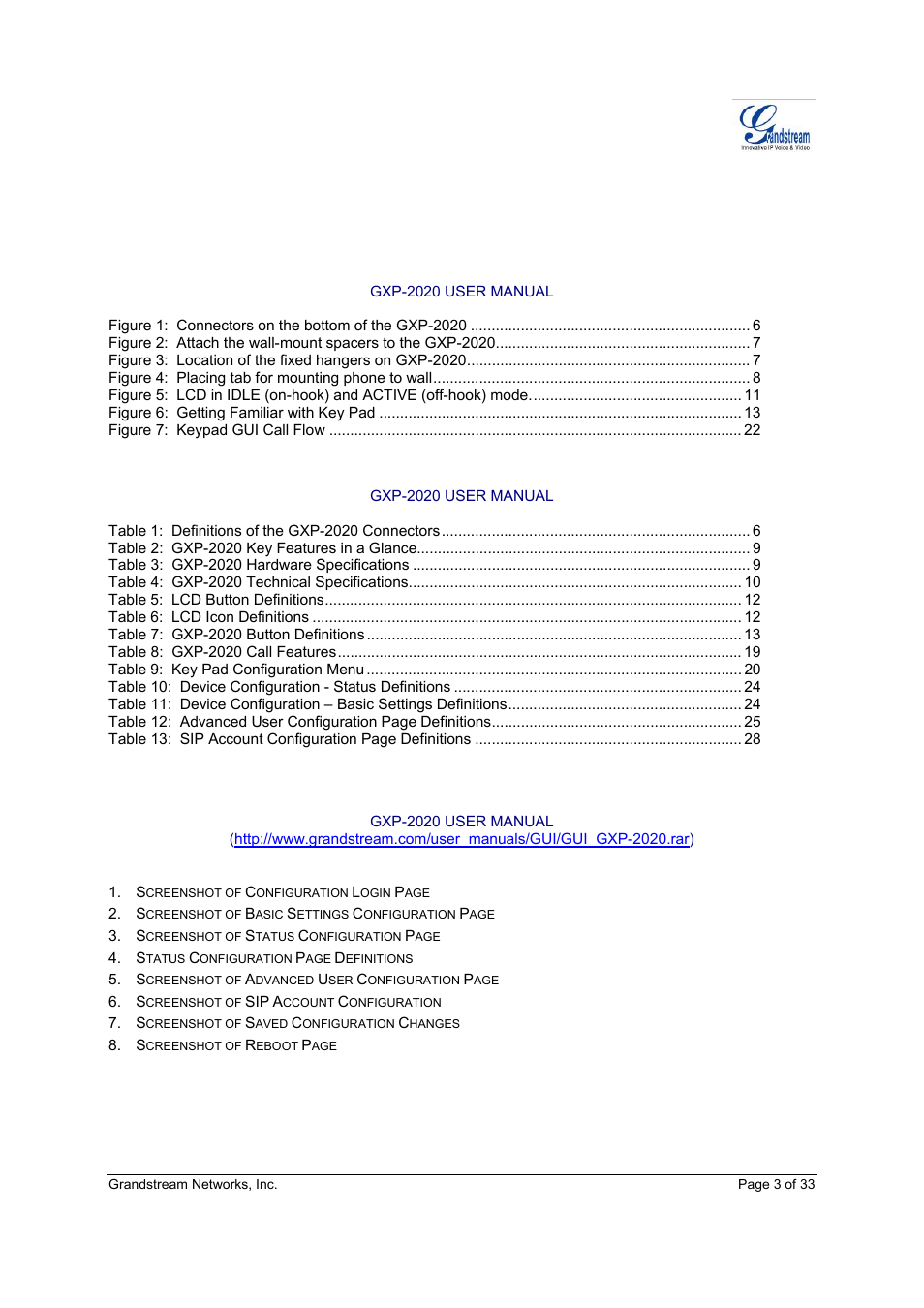 Grandstream Networks GXP-2020 User Manual | Page 3 / 33