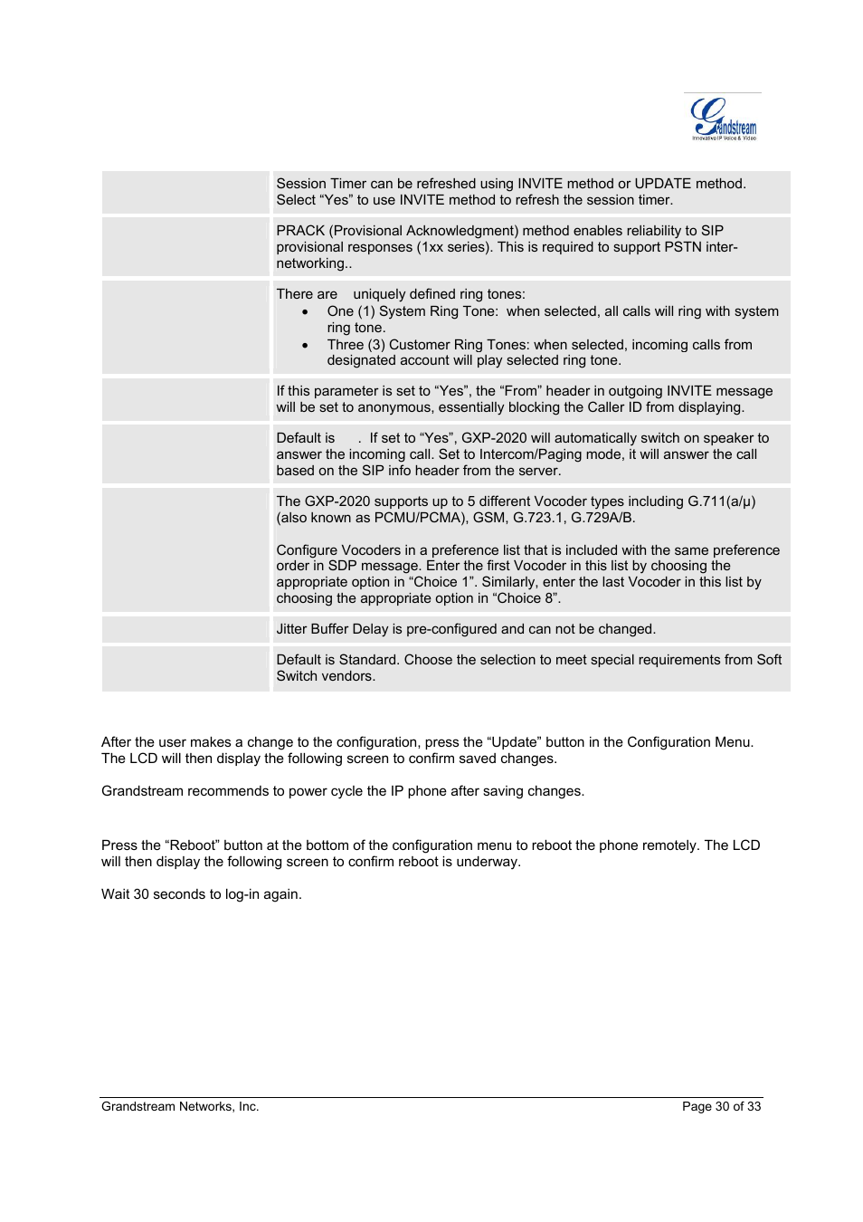 Grandstream Networks GXP-2020 User Manual | Page 30 / 33