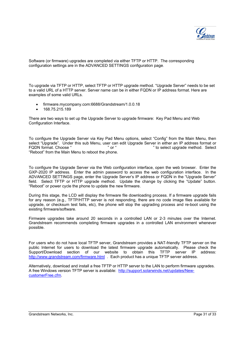 Software upgrade & customization | Grandstream Networks GXP-2020 User Manual | Page 31 / 33