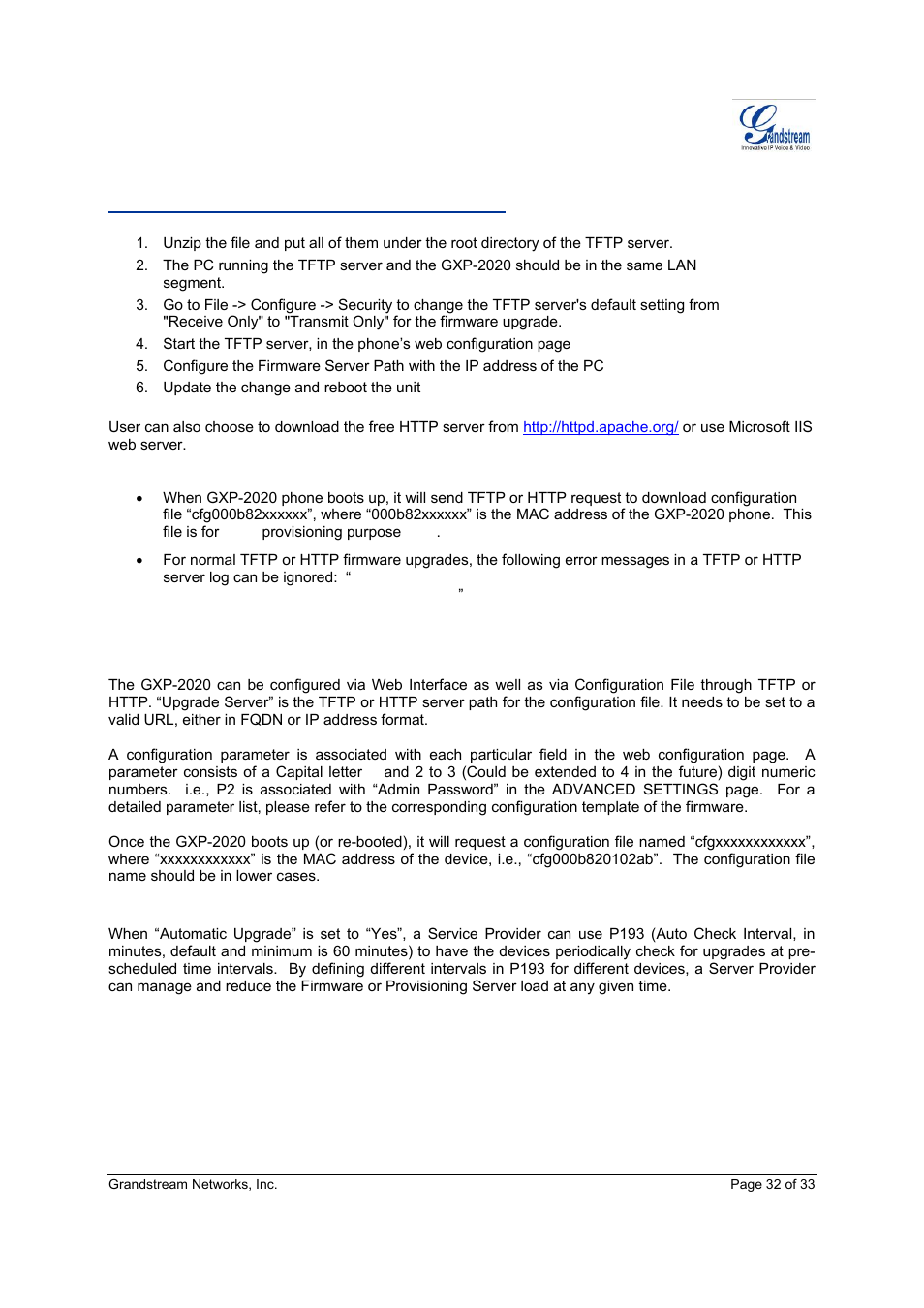 Grandstream Networks GXP-2020 User Manual | Page 32 / 33
