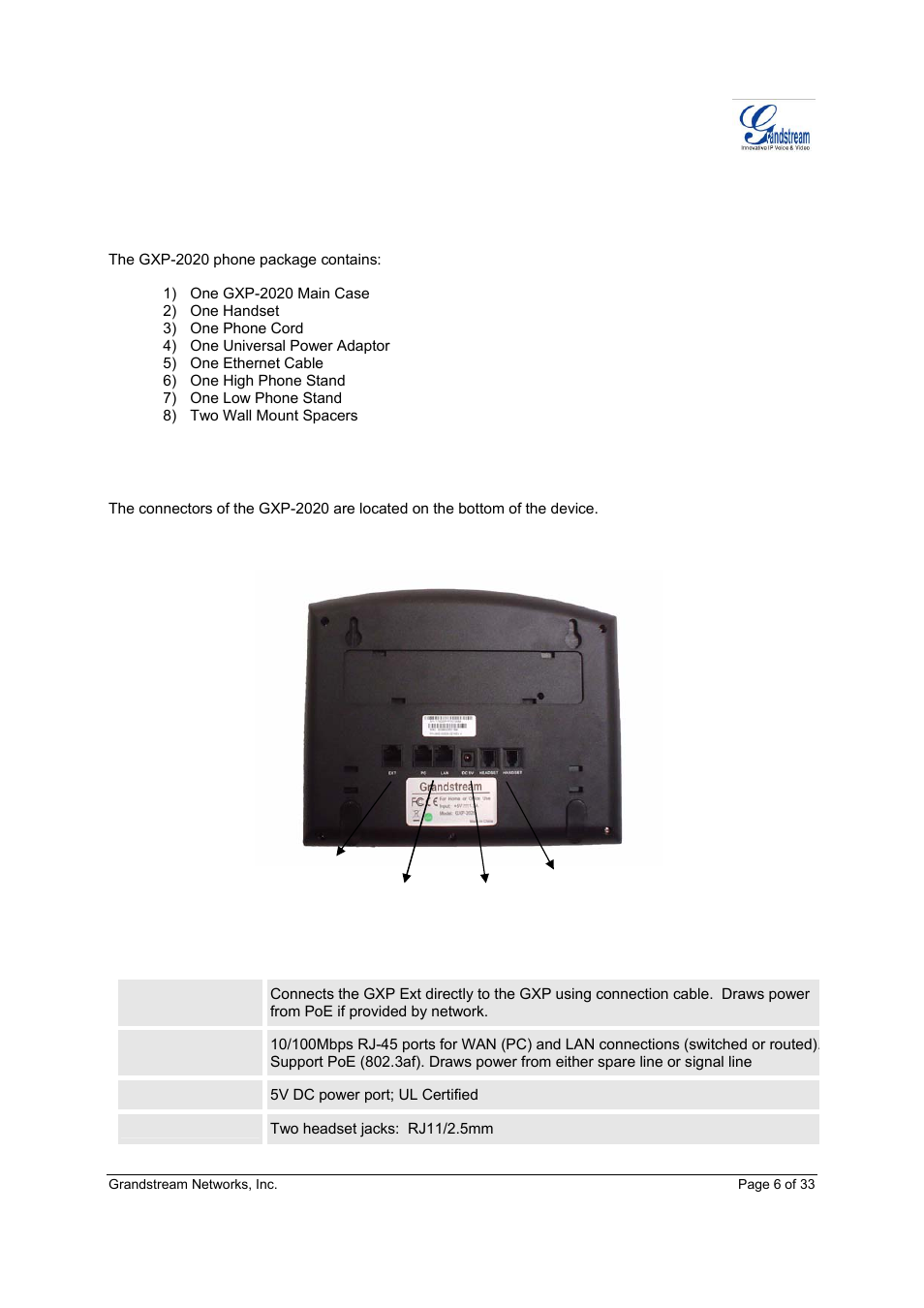 Installation | Grandstream Networks GXP-2020 User Manual | Page 6 / 33