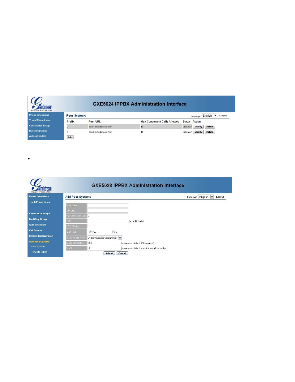 Advanced options configuration | Grandstream Networks GXE502X User Manual | Page 44 / 61