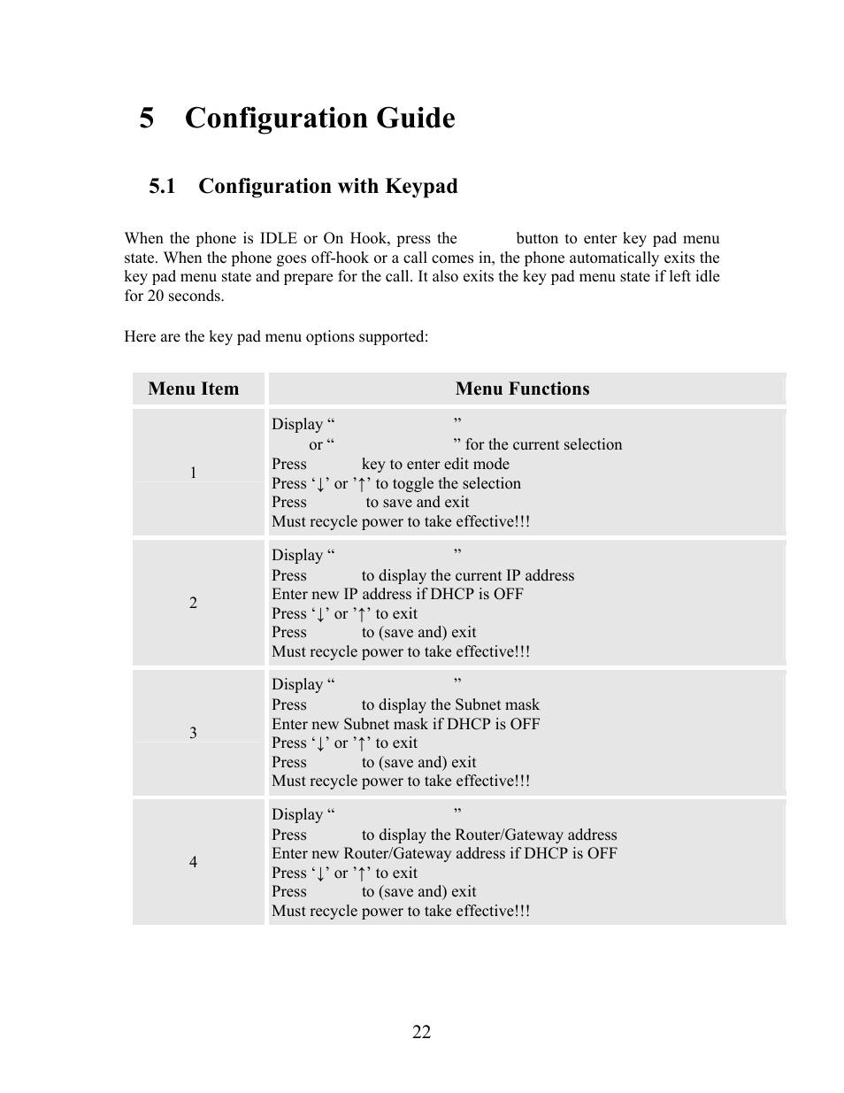 5 configuration guide, 1 configuration with keypad | Grandstream Networks Grandstream BudgeTone 200 User Manual | Page 22 / 54