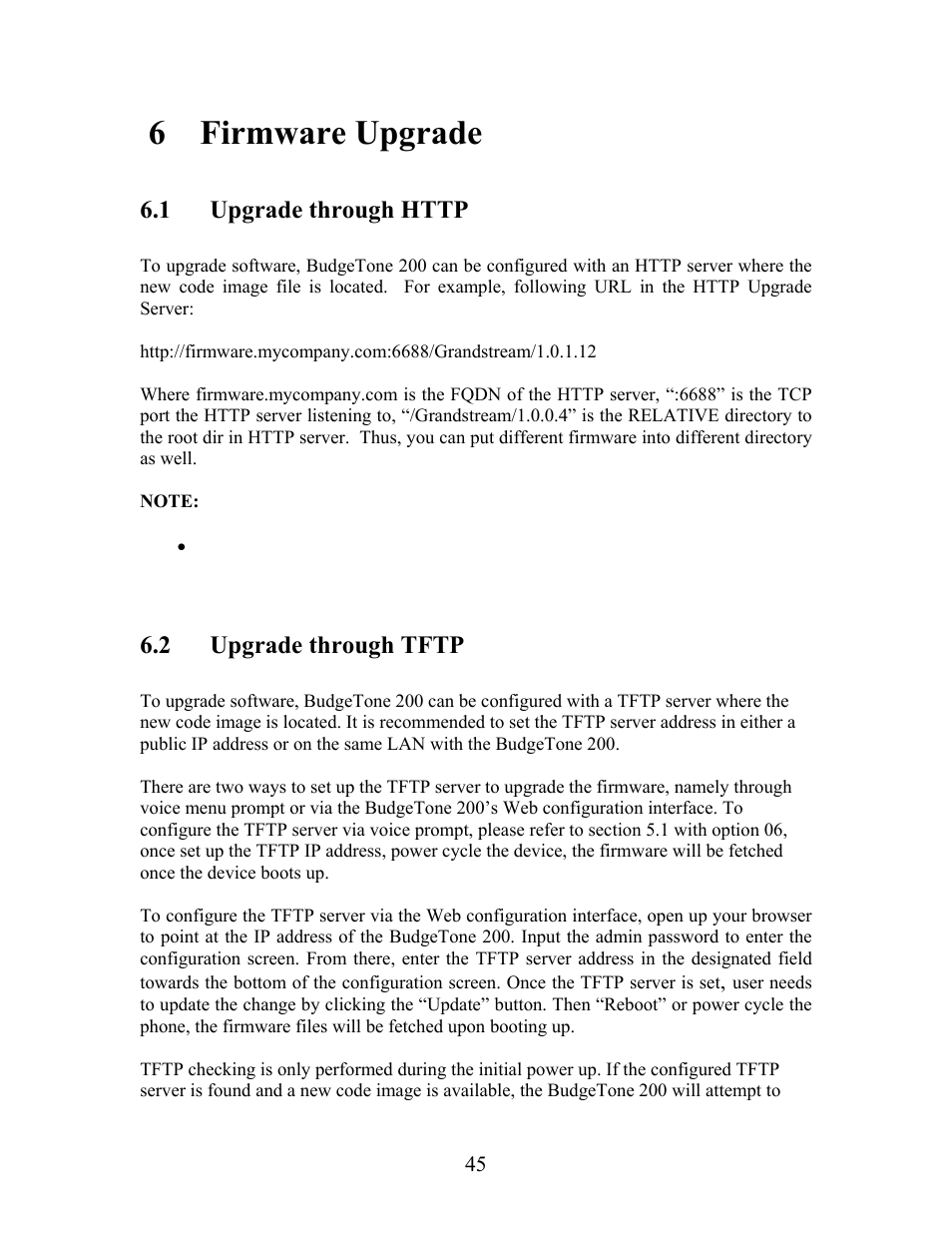 6 firmware upgrade | Grandstream Networks Grandstream BudgeTone 200 User Manual | Page 45 / 54