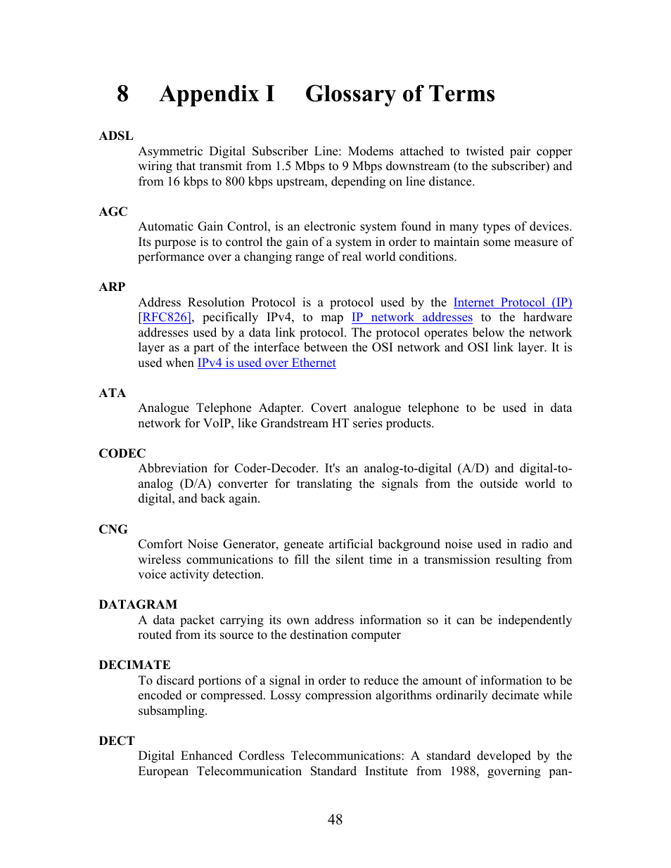 8 appendix i glossary of terms | Grandstream Networks Grandstream BudgeTone 200 User Manual | Page 48 / 54