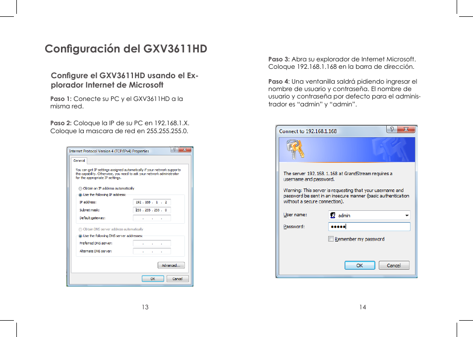Configuración del gxv3611hd | Grandstream Networks GXV 3611HD User Manual | Page 8 / 15