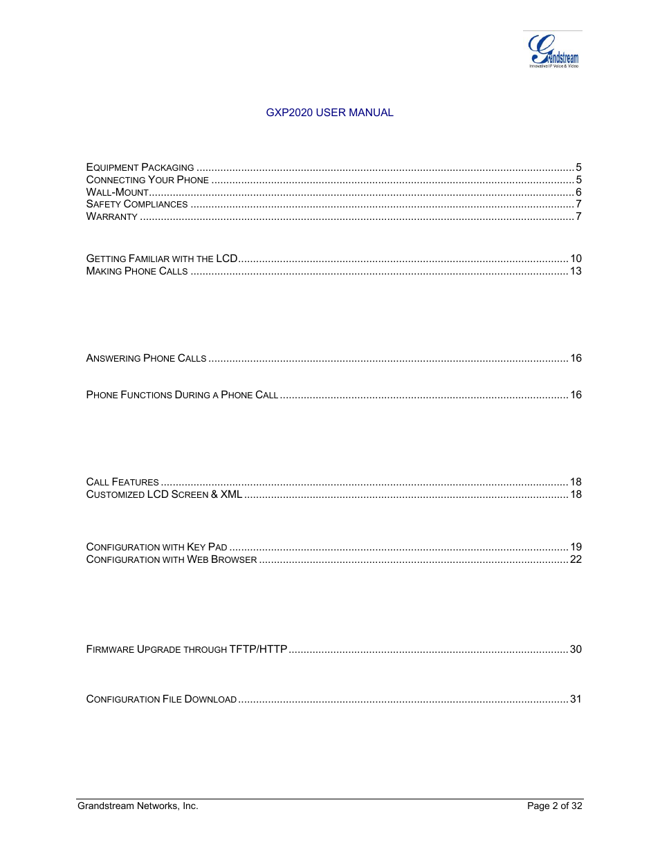 Grandstream Networks ADAPTER GXP2020 User Manual | Page 2 / 32
