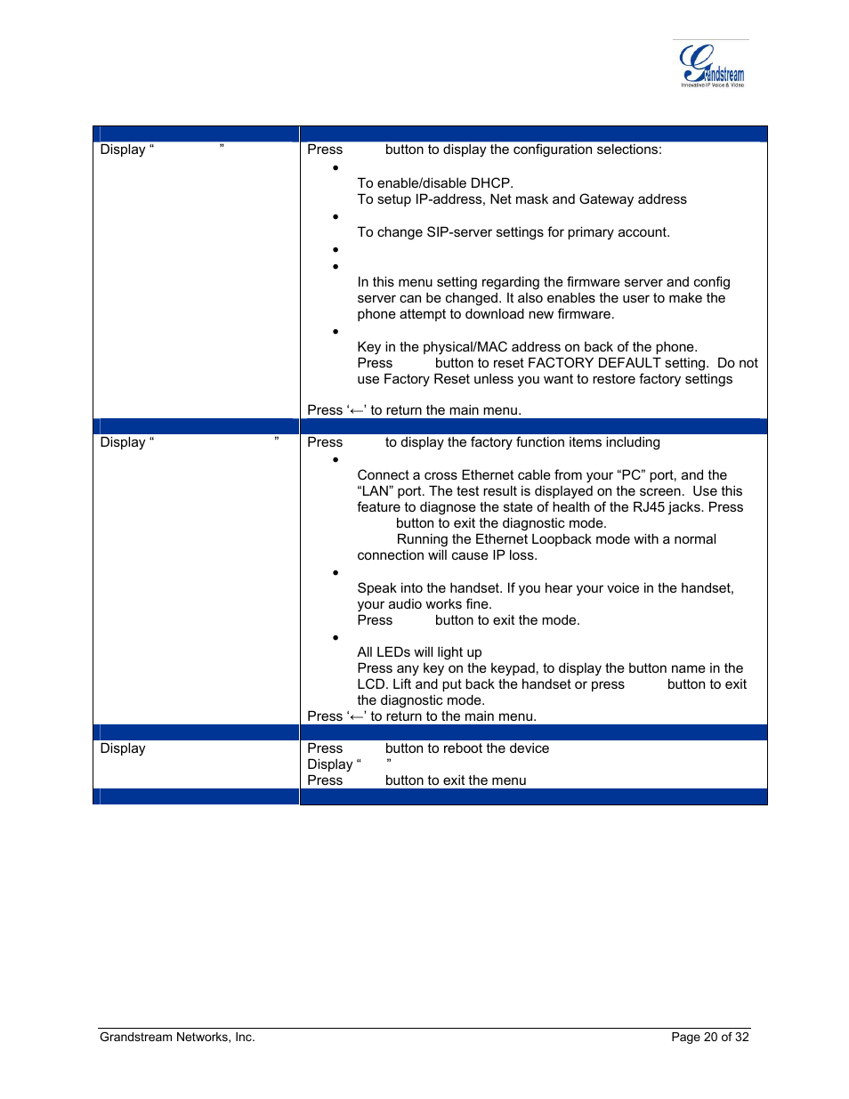 Grandstream Networks ADAPTER GXP2020 User Manual | Page 20 / 32