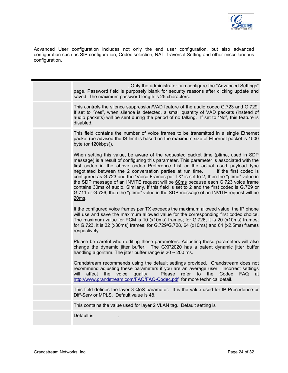 Able, Dvanced, Onfiguration | Efinitions | Grandstream Networks ADAPTER GXP2020 User Manual | Page 24 / 32