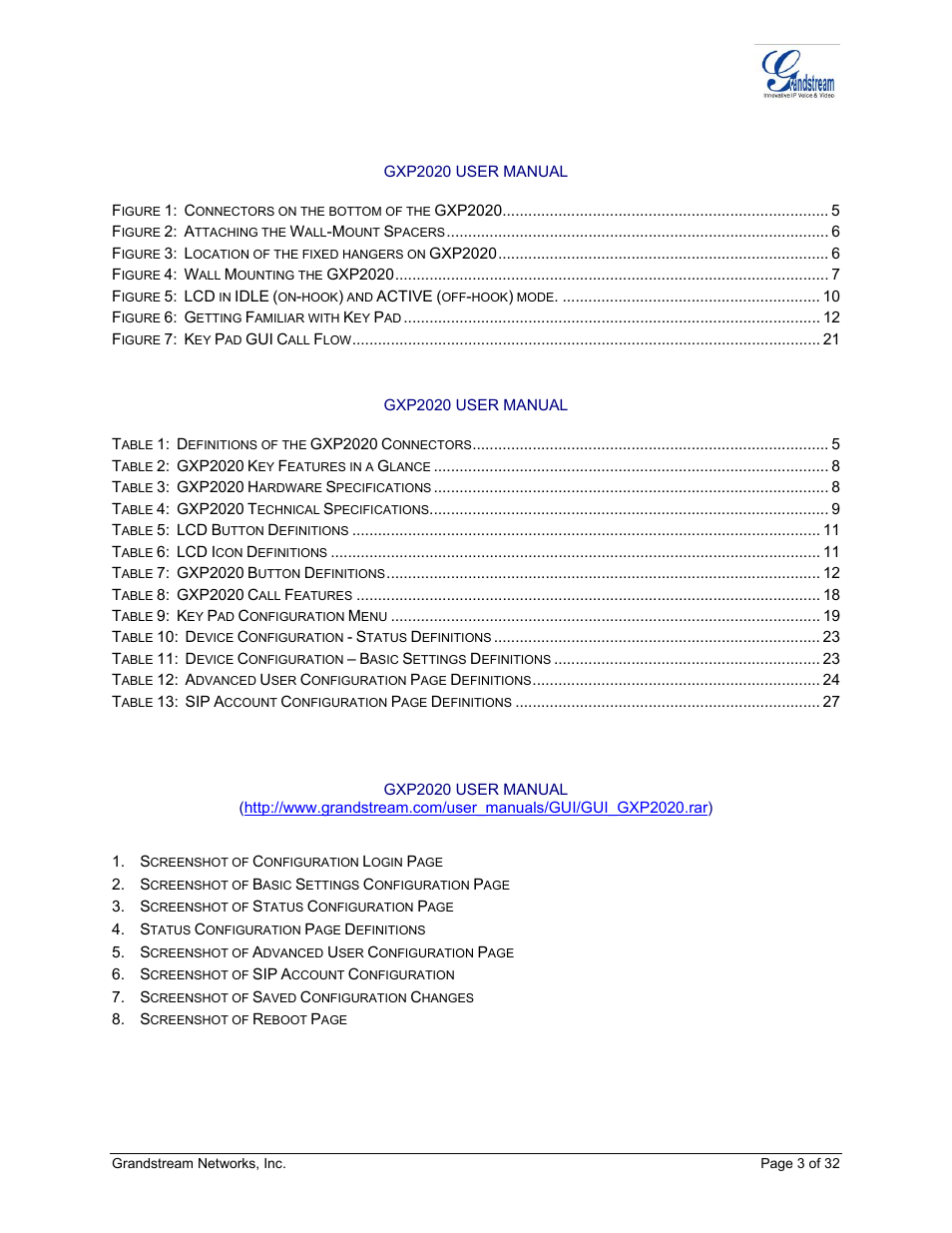 Grandstream Networks ADAPTER GXP2020 User Manual | Page 3 / 32