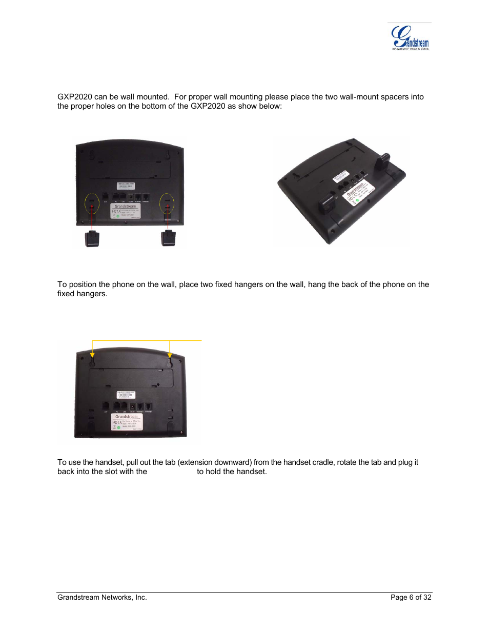 Ount, Igure, Ttaching the | Pacers, Ocation of the fixed hangers on, Gxp2020 | Grandstream Networks ADAPTER GXP2020 User Manual | Page 6 / 32