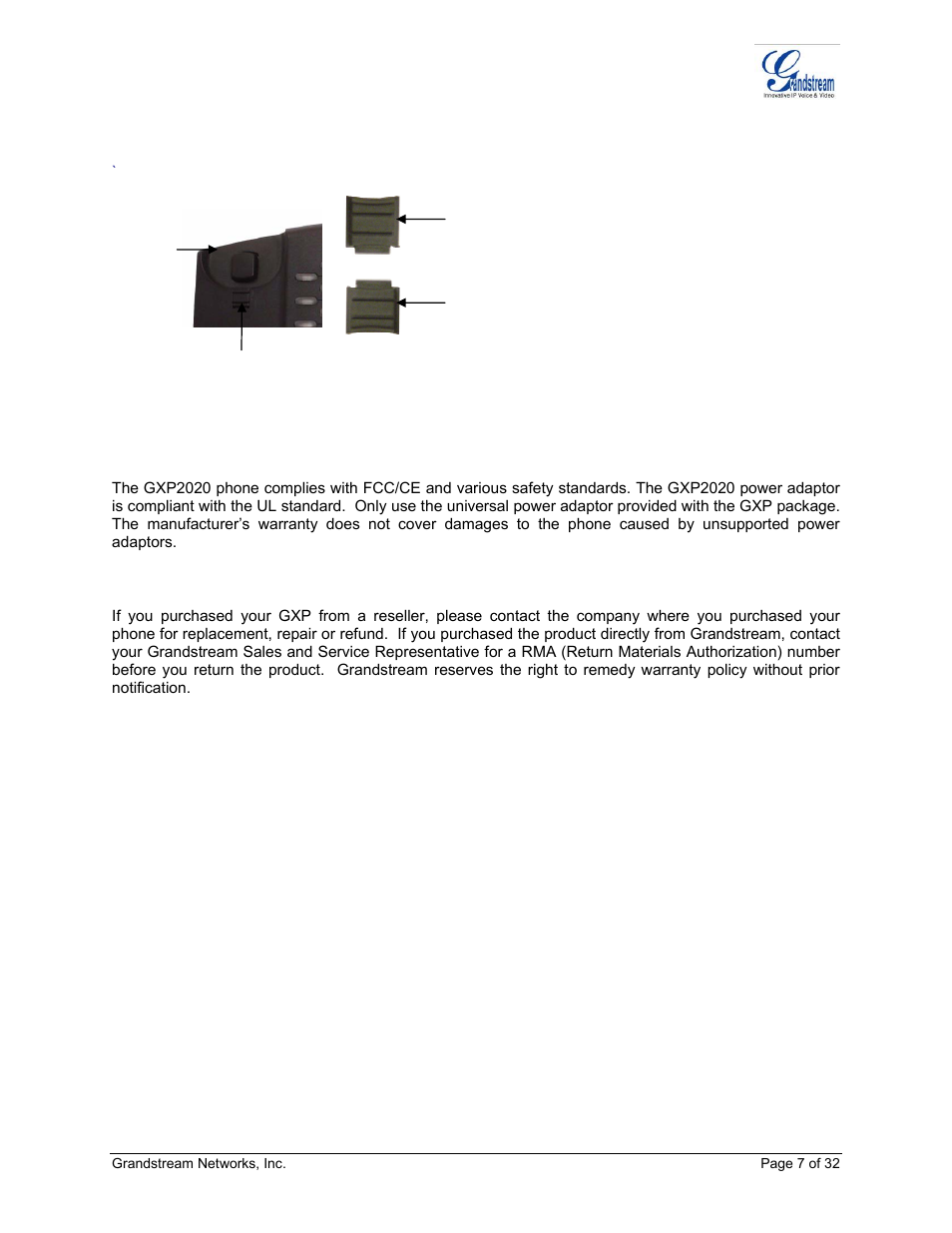 Afety, Ompliances, Arranty | Igure, Ounting the, Gxp2020 | Grandstream Networks ADAPTER GXP2020 User Manual | Page 7 / 32