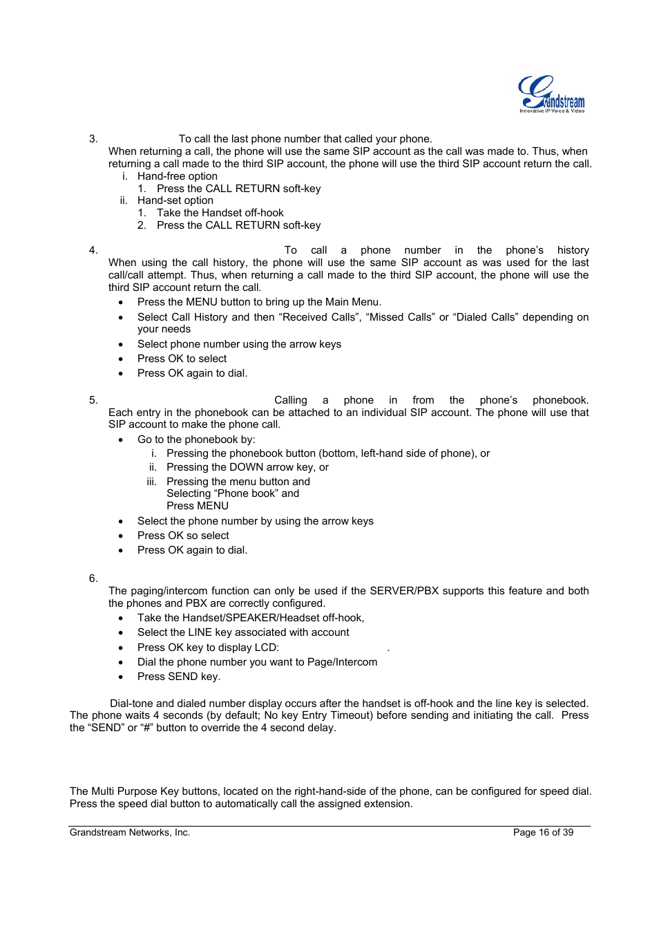 Speed dial | Grandstream Networks Grandstream GXP-1200 User Manual | Page 16 / 39