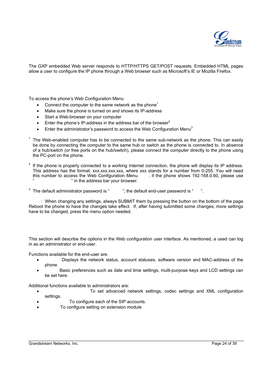 Access the web configuration menu, Definitions | Grandstream Networks Grandstream GXP-1200 User Manual | Page 24 / 39