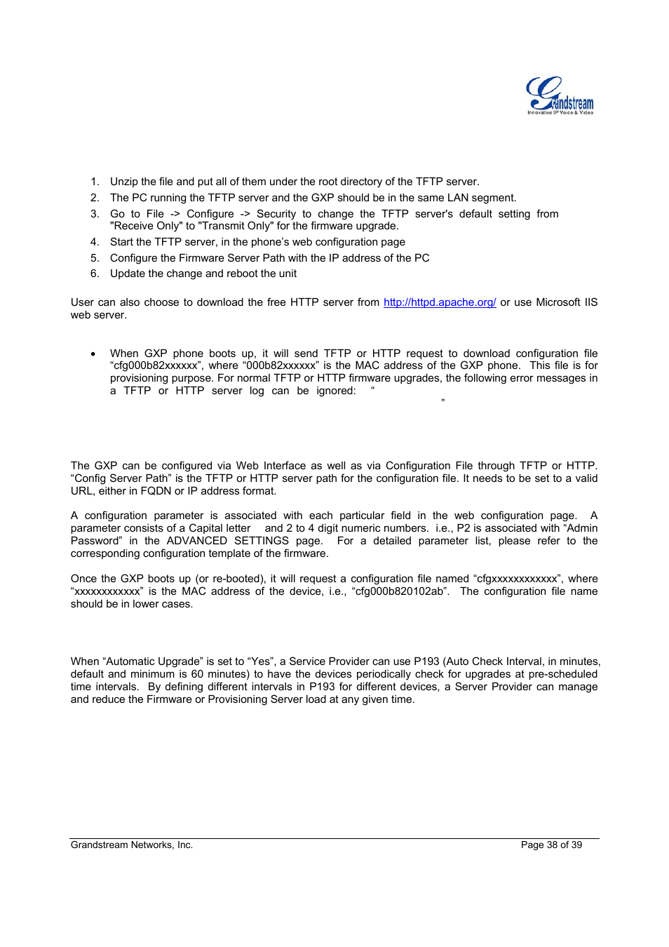 Managing firmware and configuration file download | Grandstream Networks Grandstream GXP-1200 User Manual | Page 38 / 39