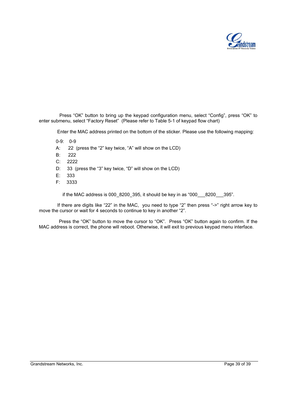 Restore factory default setting | Grandstream Networks Grandstream GXP-1200 User Manual | Page 39 / 39