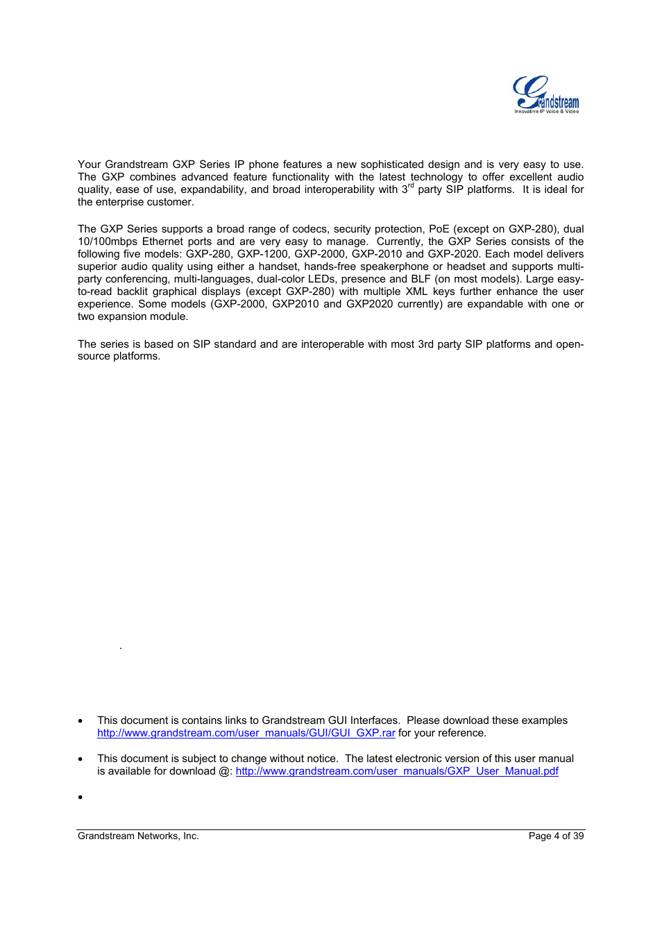 Welcome | Grandstream Networks Grandstream GXP-1200 User Manual | Page 4 / 39