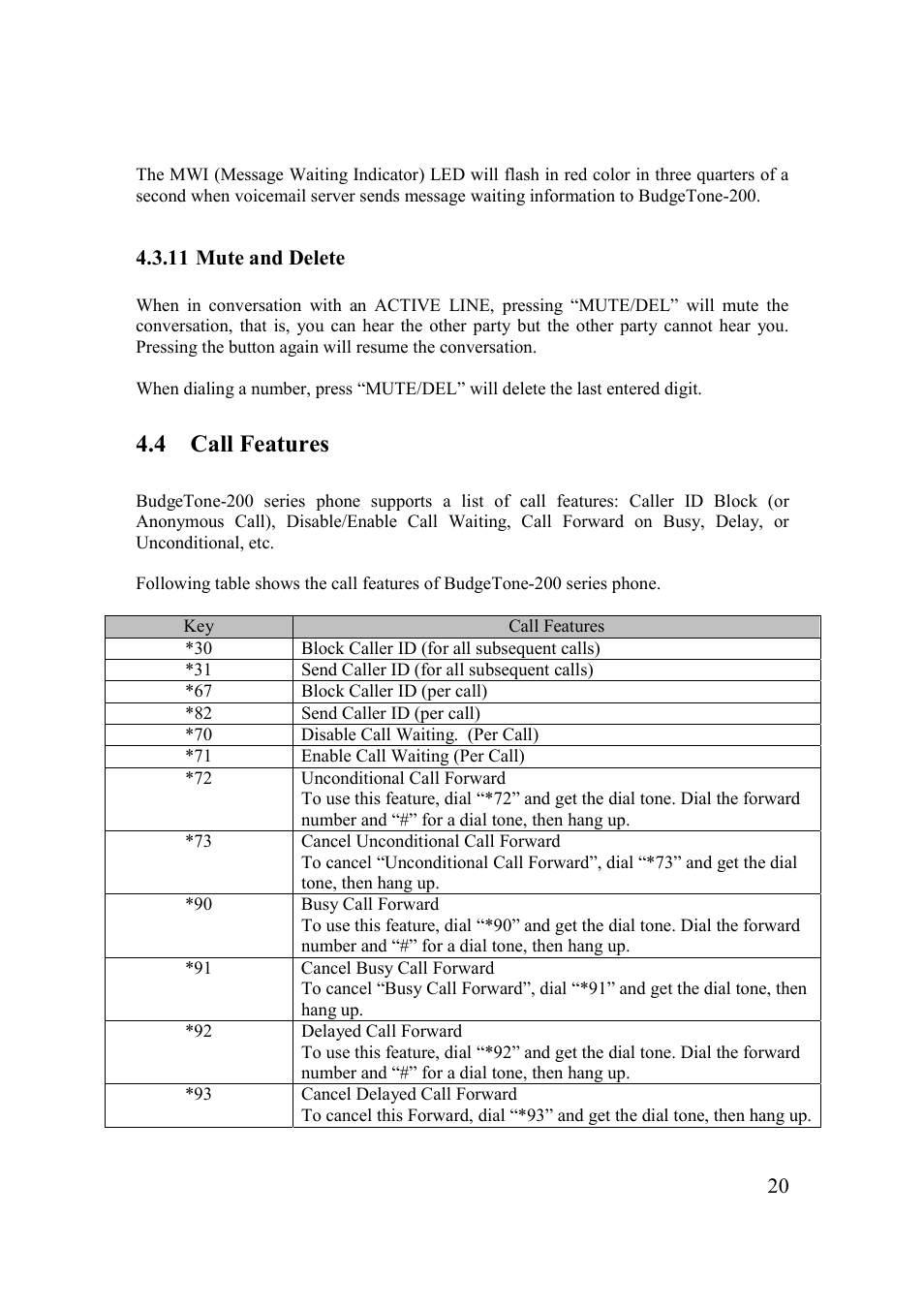 4 call features | Grandstream Networks 200 Series User Manual | Page 20 / 53