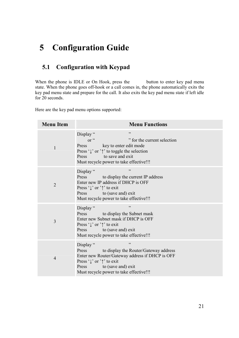 5 configuration guide, 1 configuration with keypad | Grandstream Networks 200 Series User Manual | Page 21 / 53