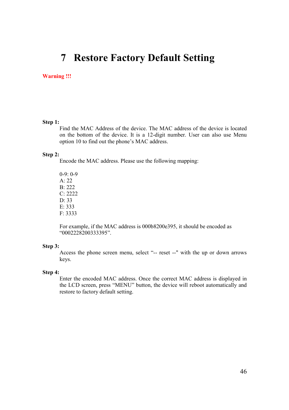 7 restore factory default setting | Grandstream Networks 200 Series User Manual | Page 46 / 53