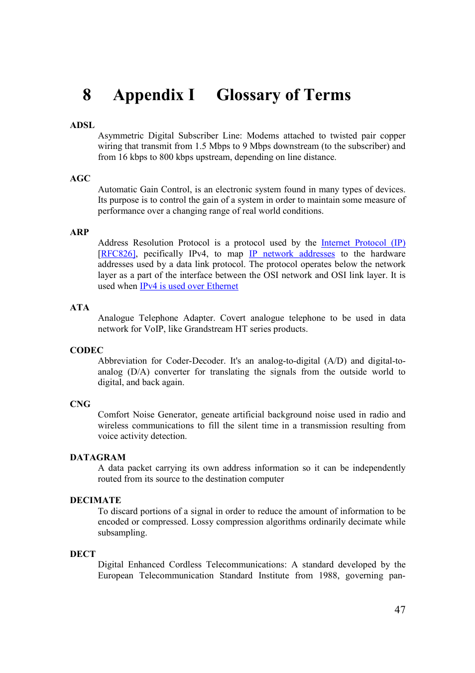 8 appendix i glossary of terms | Grandstream Networks 200 Series User Manual | Page 47 / 53