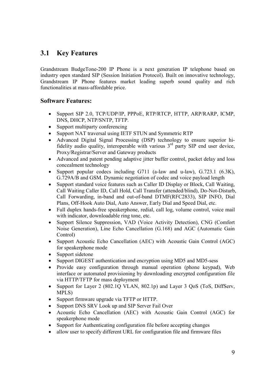 1 key features | Grandstream Networks 200 Series User Manual | Page 9 / 53