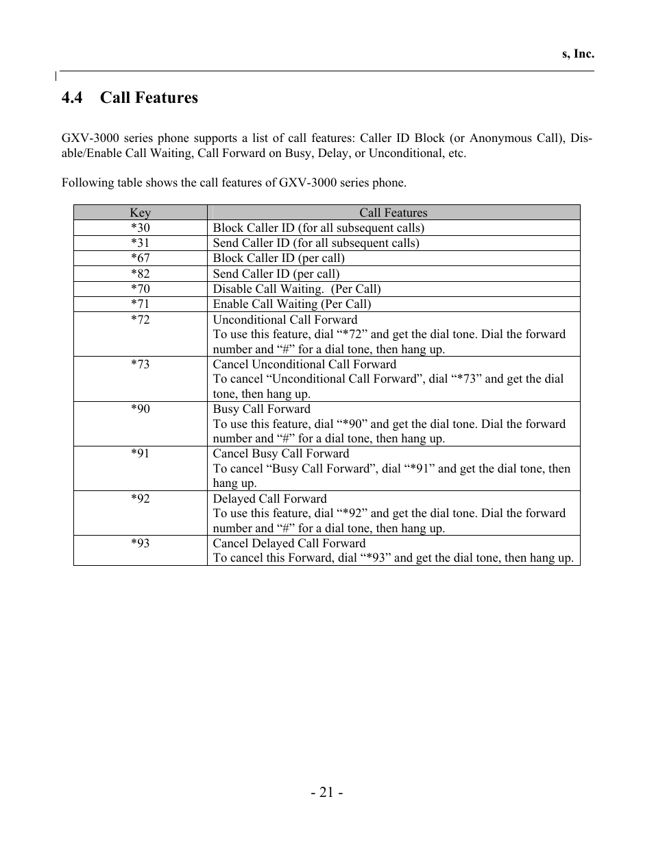 4 call features | Grandstream Networks GXV-3000 User Manual | Page 21 / 62