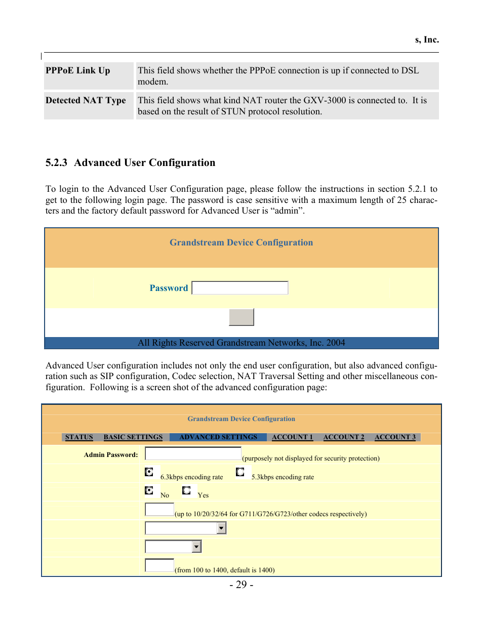 3 advanced user configuration | Grandstream Networks GXV-3000 User Manual | Page 29 / 62