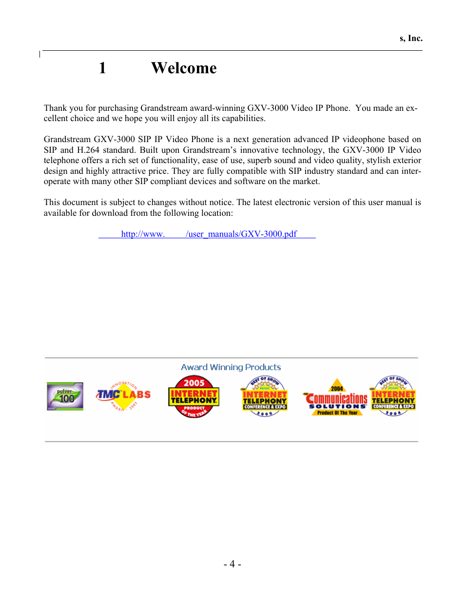 Welcome | Grandstream Networks GXV-3000 User Manual | Page 4 / 62