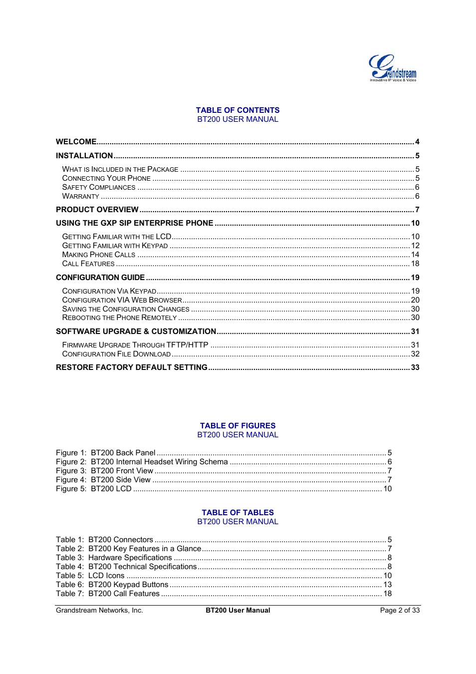 Grandstream Networks 200 User Manual | Page 2 / 33