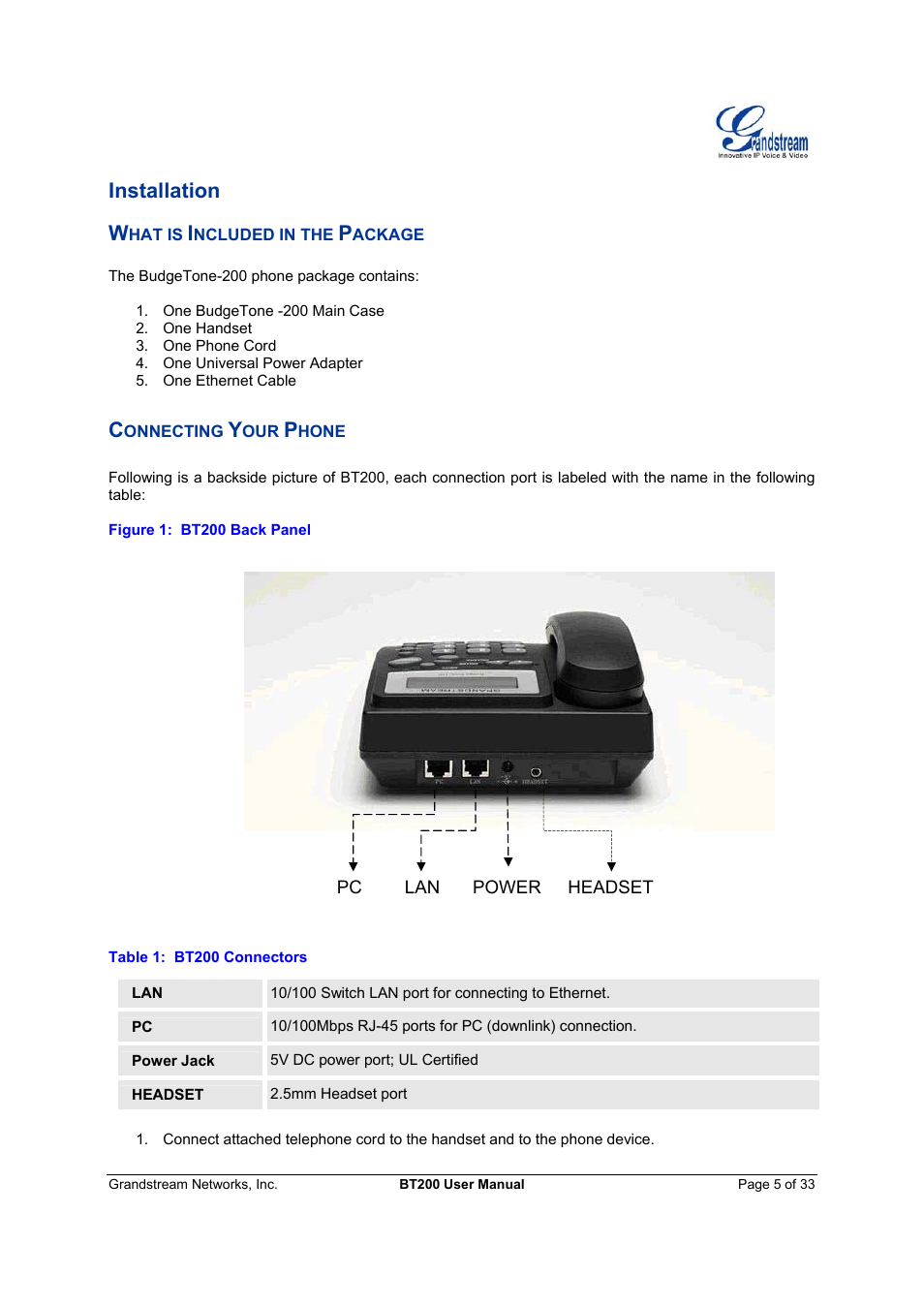 Installation w | Grandstream Networks 200 User Manual | Page 5 / 33