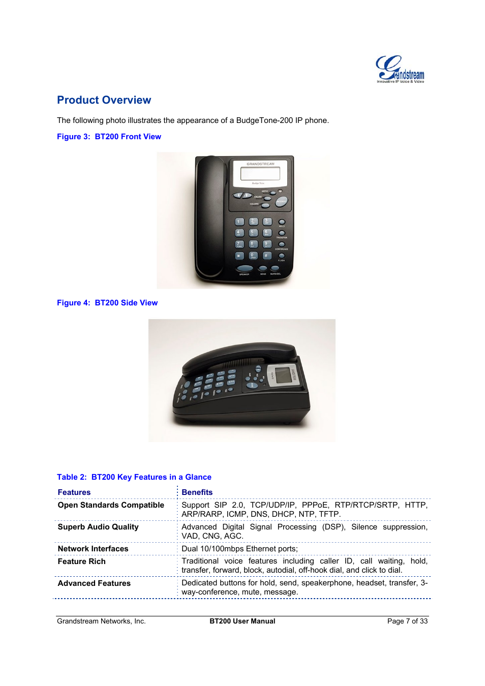 Product overview | Grandstream Networks 200 User Manual | Page 7 / 33