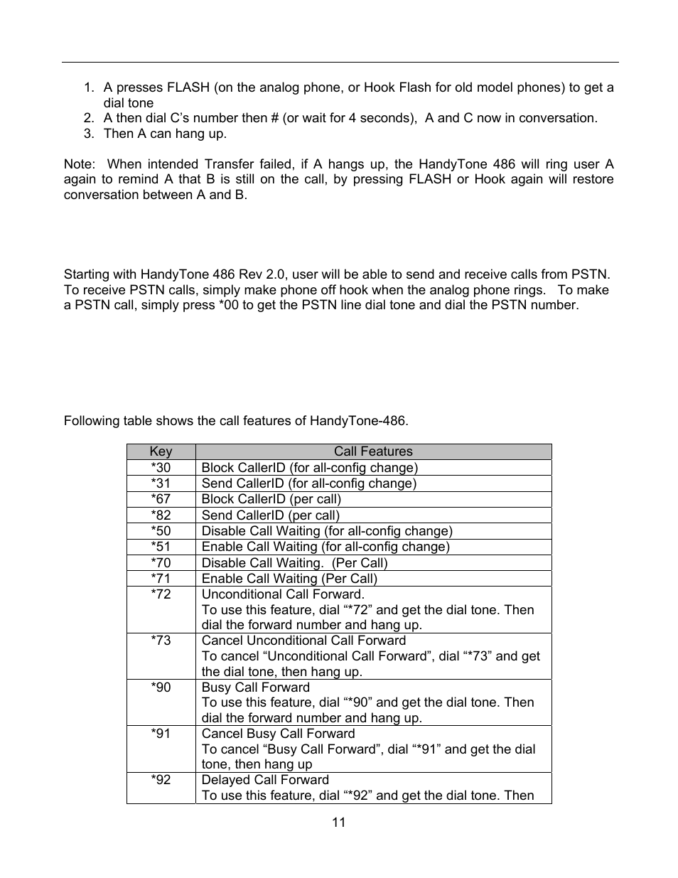 Call features | Grandstream Networks 486 User Manual | Page 11 / 28