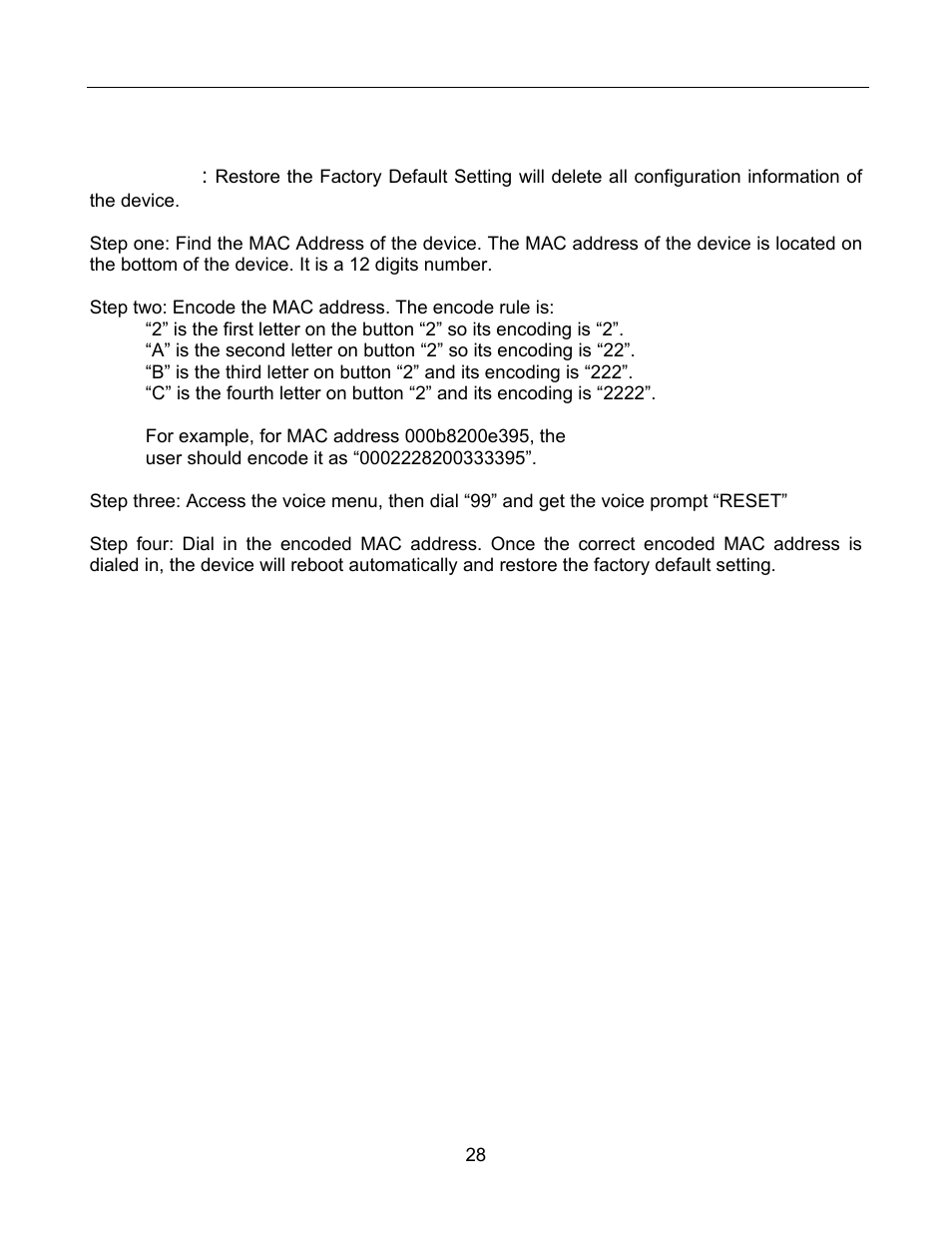 8restore factory default setting, Warning | Grandstream Networks 486 User Manual | Page 28 / 28