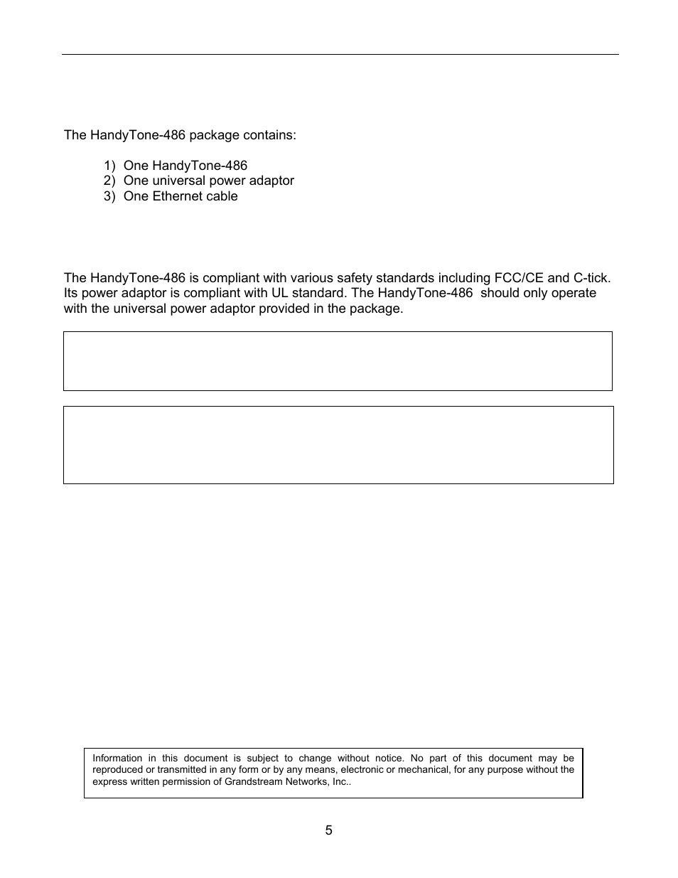 3what is included in the package, Safety compliances | Grandstream Networks 486 User Manual | Page 5 / 28