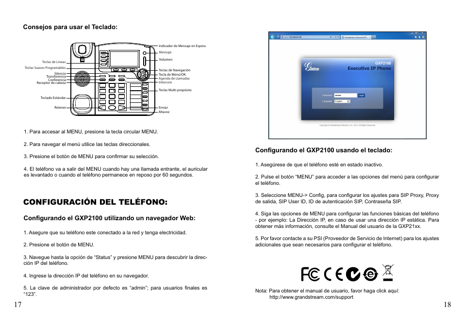 Configuración del teléfono, Consejos para usar el teclado, Configurando el gxp2100 usando el teclado | Grandstream Networks GXP2100 User Manual | Page 11 / 23
