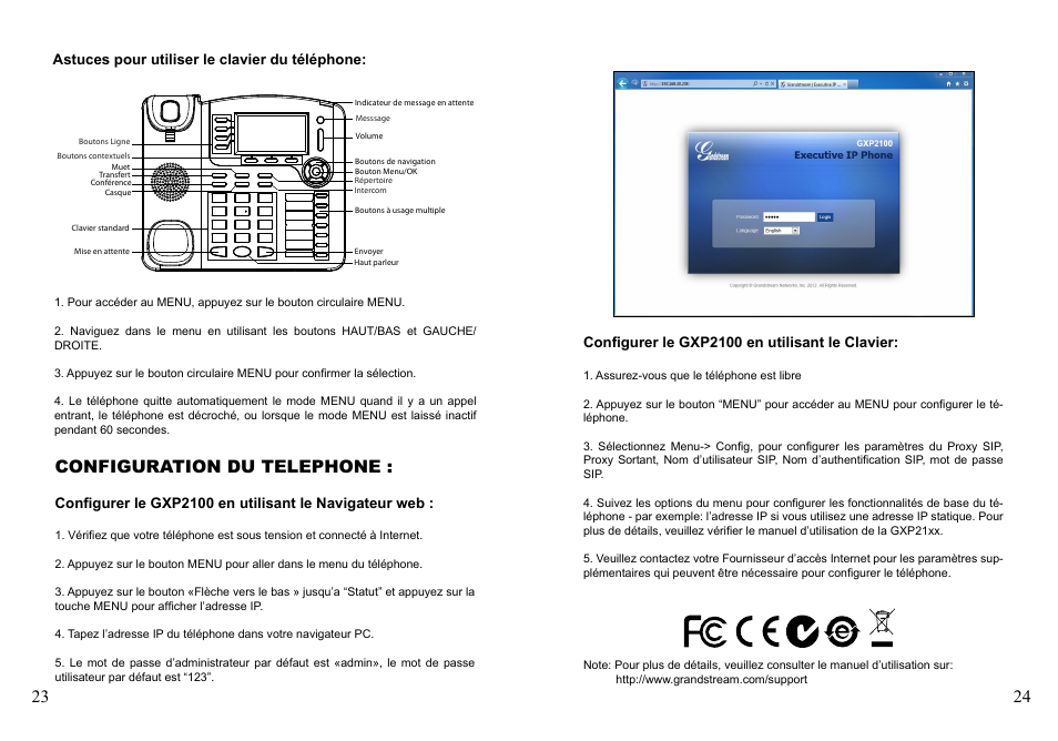 Configuration du telephone, Astuces pour utiliser le clavier du téléphone, Configurer le gxp2100 en utilisant le clavier | Grandstream Networks GXP2100 User Manual | Page 14 / 23