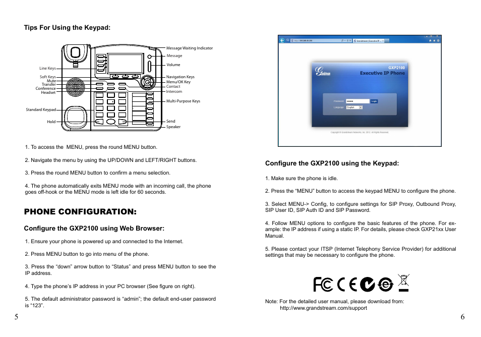 Phone configuration | Grandstream Networks GXP2100 User Manual | Page 5 / 23