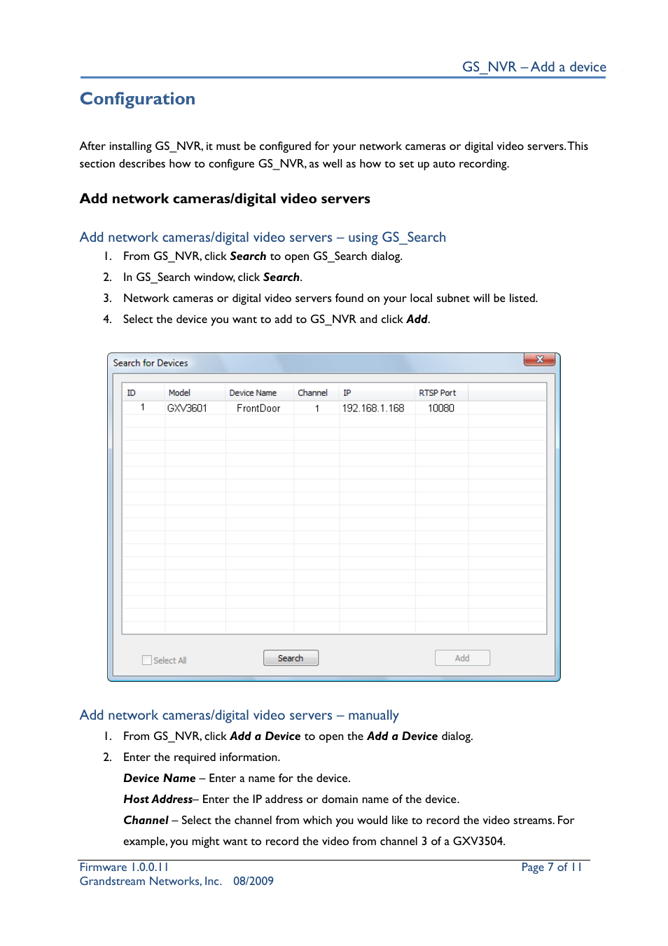 Configuration | Grandstream Networks Security Camera User Manual | Page 7 / 11