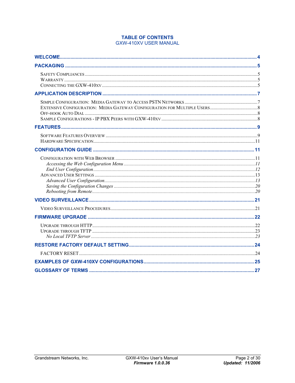 Grandstream Networks GXW-410xv User Manual | Page 2 / 30