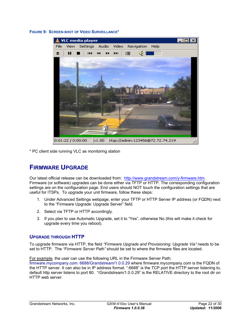 Firmware upgrade, Upgrade through http, Pgrade through | Http, Igure, Creen, Shot of, Ideo, Urveillance, Irmware | Grandstream Networks GXW-410xv User Manual | Page 22 / 30