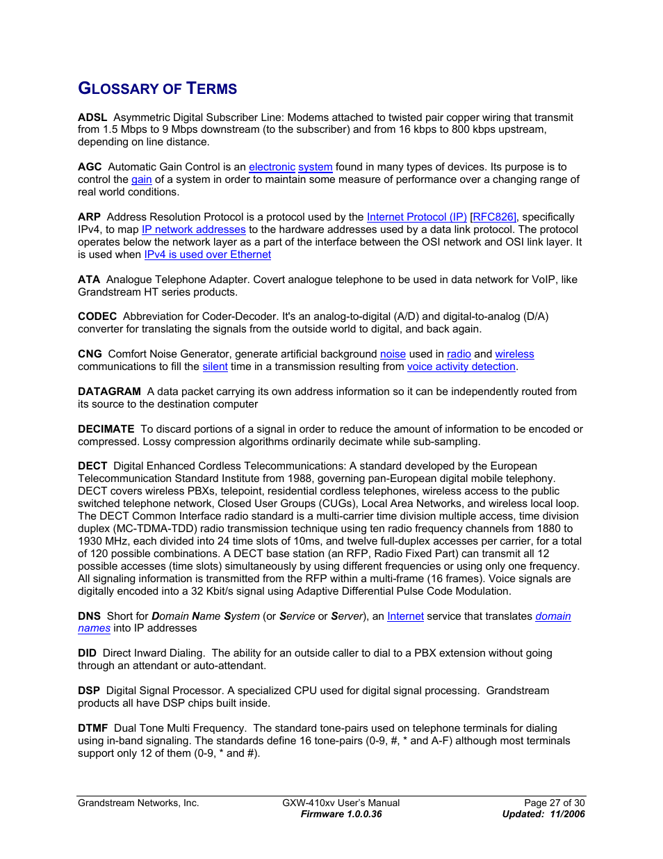 Glossary of terms, Lossary of, Erms | Grandstream Networks GXW-410xv User Manual | Page 27 / 30