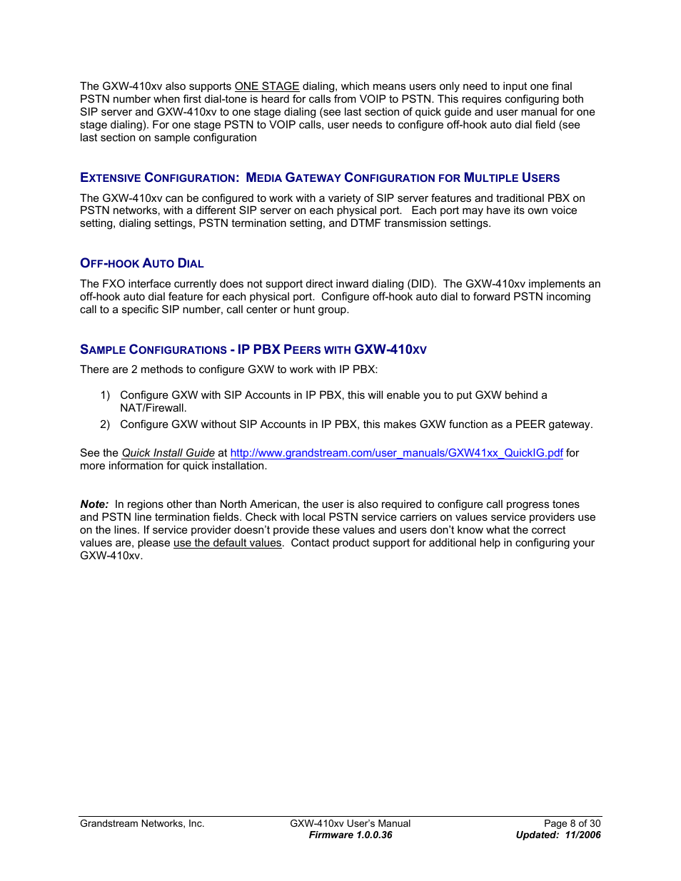 Off-hook auto dial, Xtensive, Onfiguration | Edia, Ateway, Onfiguration for, Ultiple, Sers, Hook, Ample | Grandstream Networks GXW-410xv User Manual | Page 8 / 30