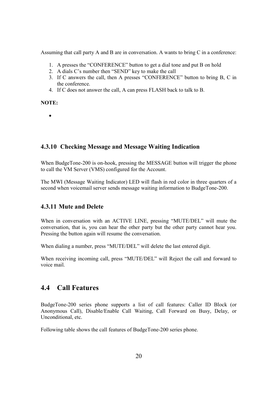 4 call features | Grandstream Networks BudgeTone-200 User Manual | Page 20 / 54