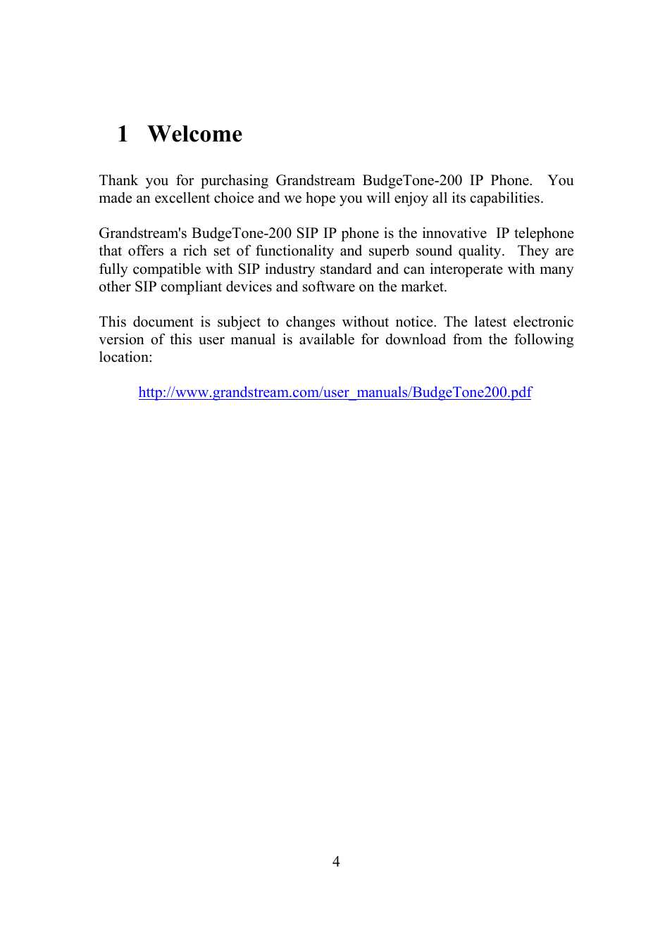 1 welcome | Grandstream Networks BudgeTone-200 User Manual | Page 4 / 54