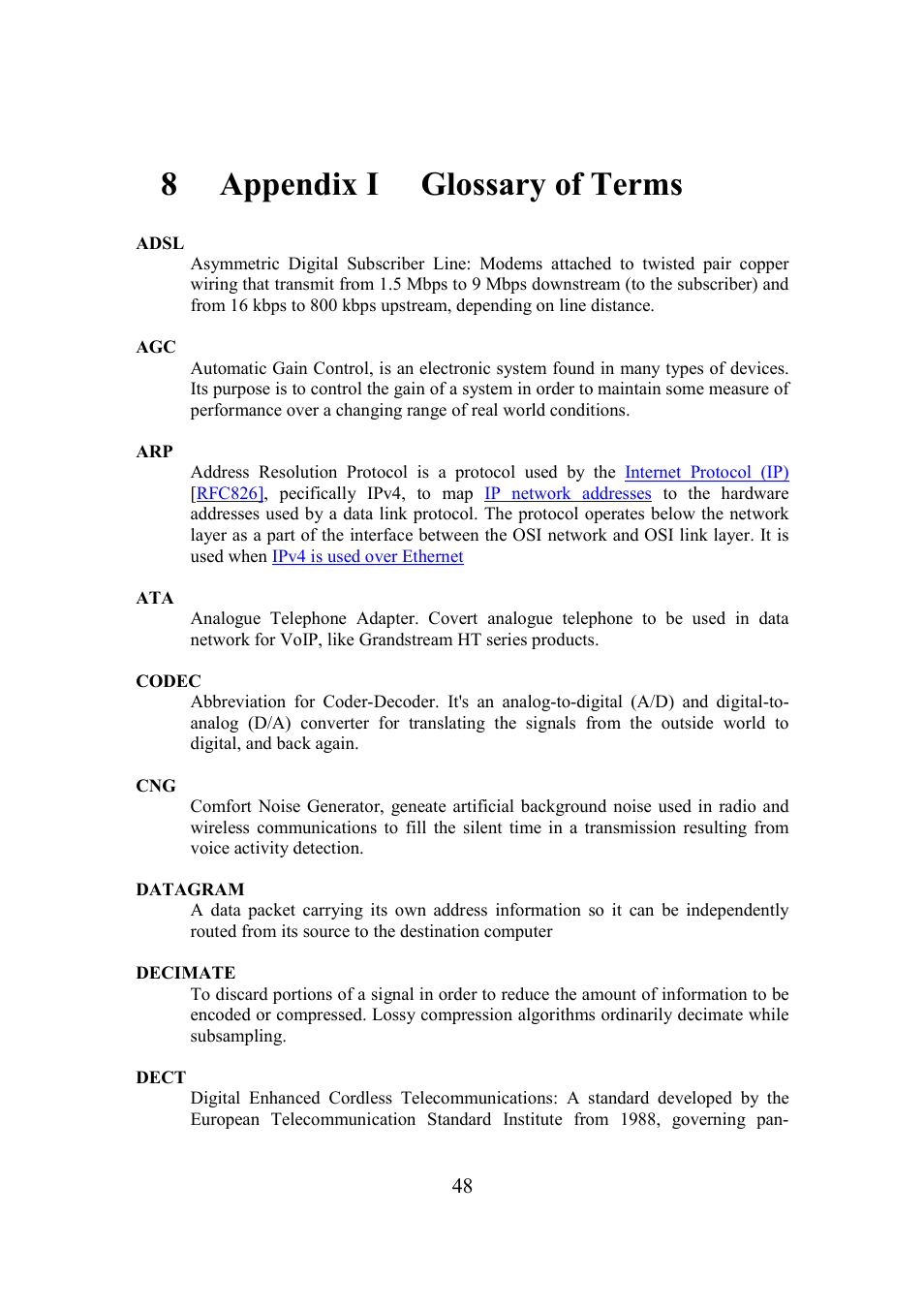8 appendix i glossary of terms | Grandstream Networks BudgeTone-200 User Manual | Page 48 / 54