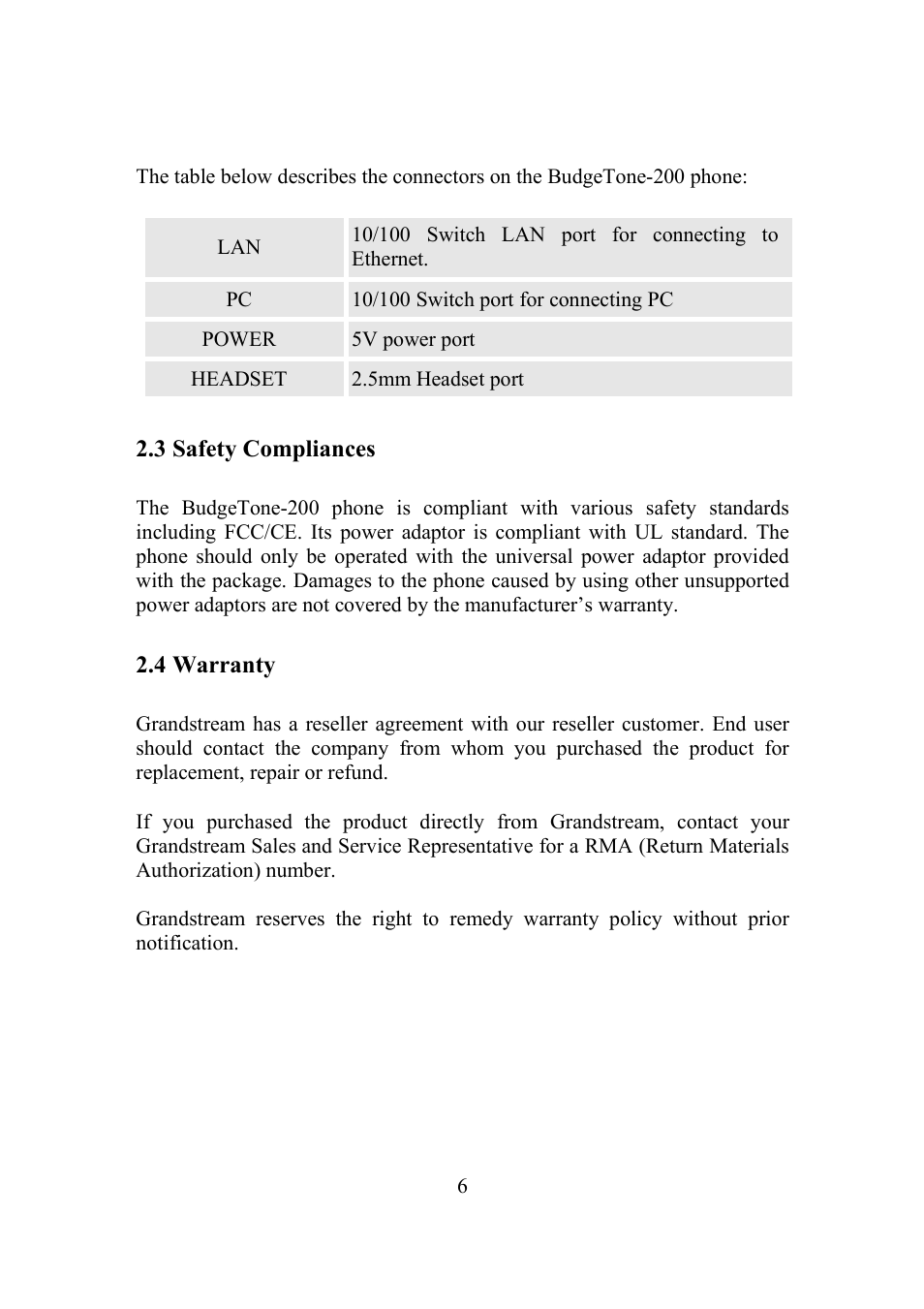 Grandstream Networks BudgeTone-200 User Manual | Page 6 / 54