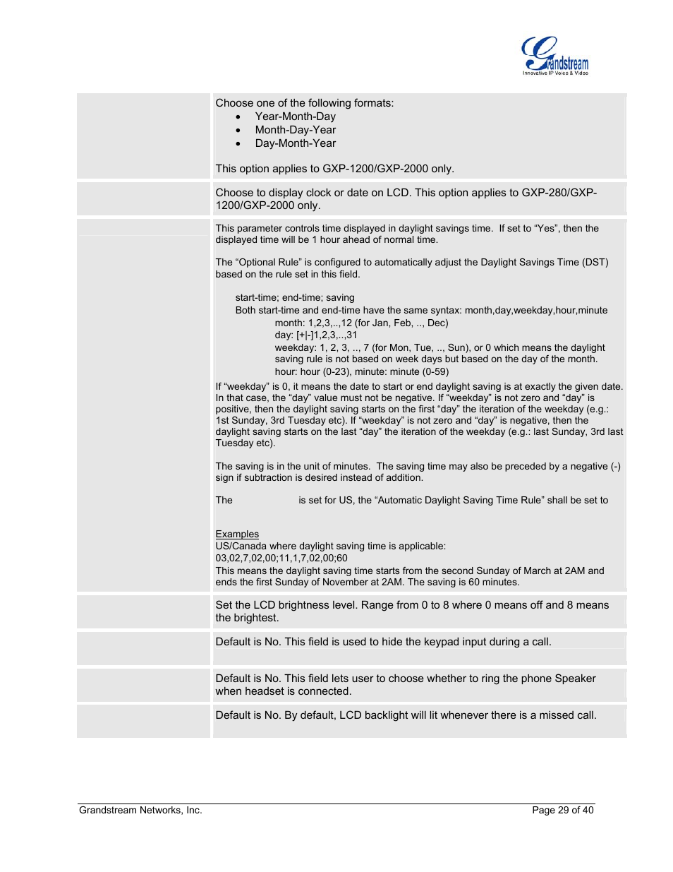 Grandstream Networks GXP Series User Manual | Page 29 / 40