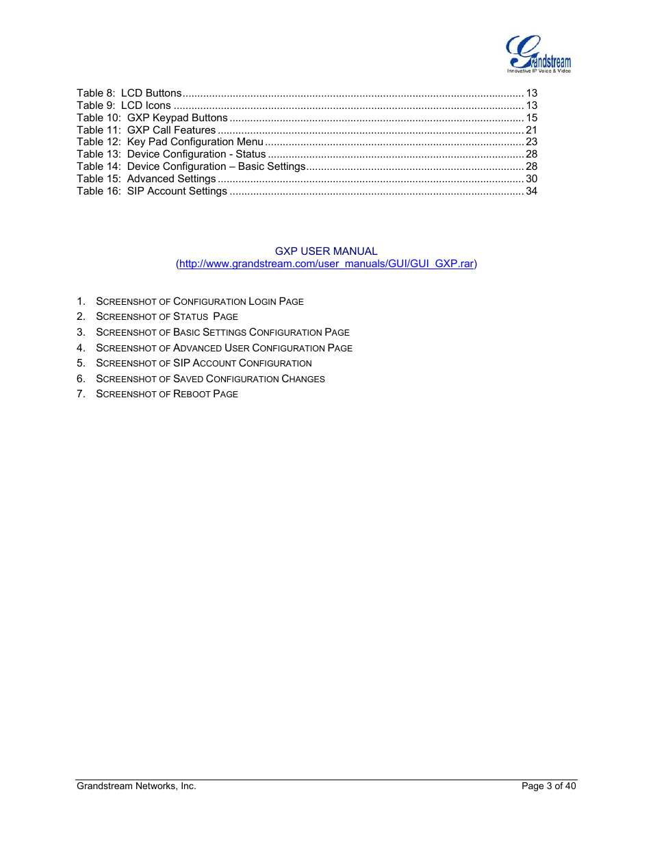 Grandstream Networks GXP Series User Manual | Page 3 / 40