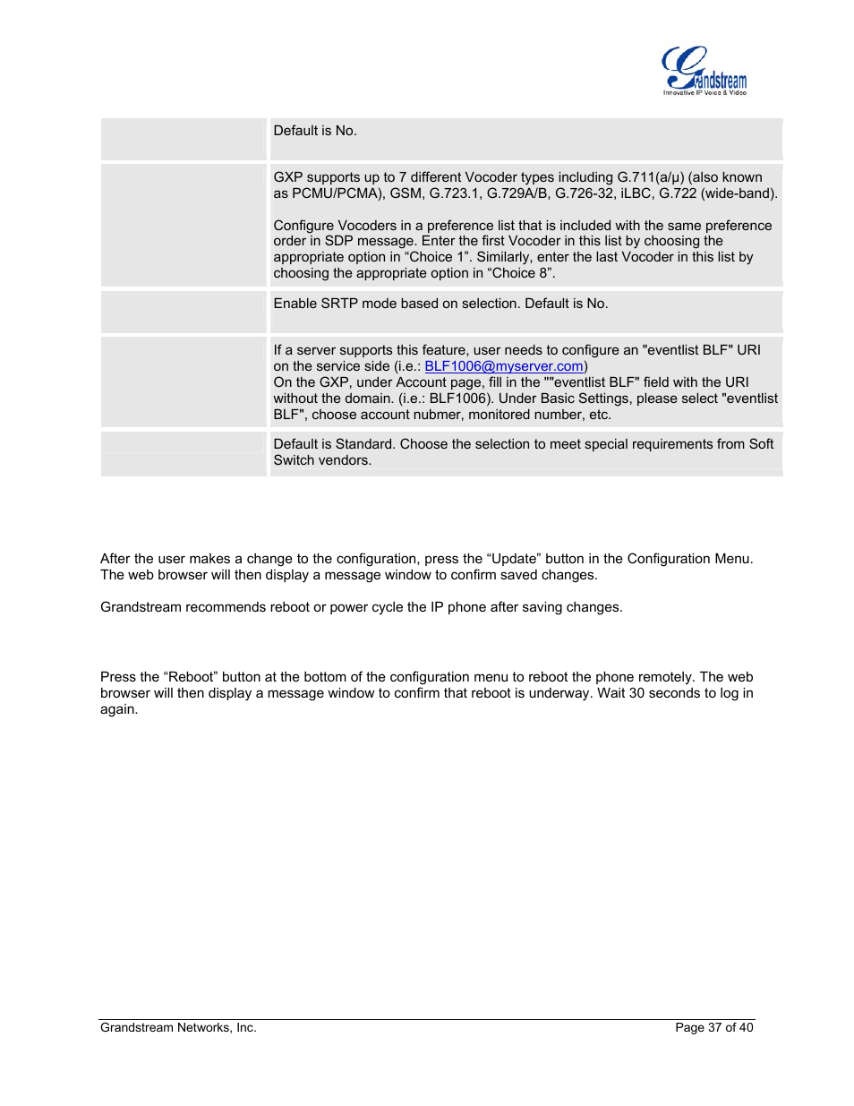 Grandstream Networks GXP Series User Manual | Page 37 / 40